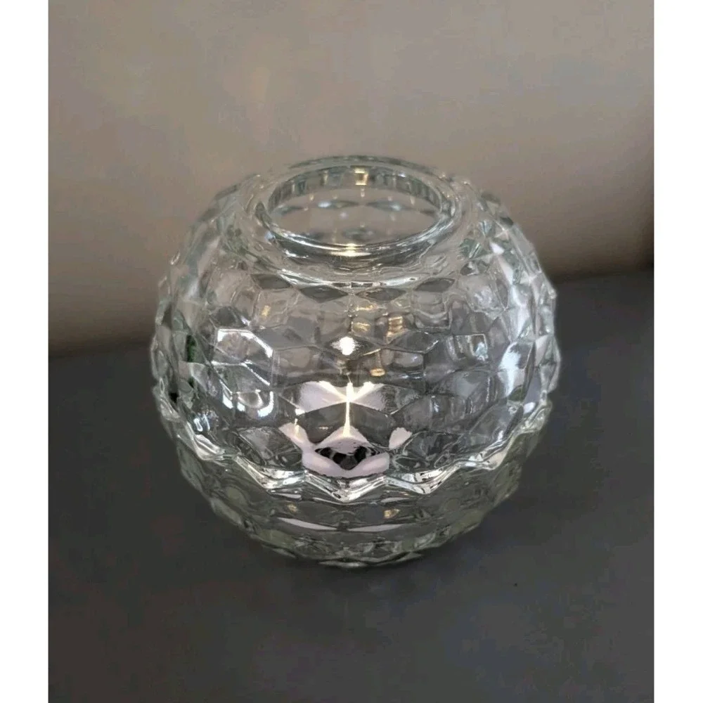 Vtg Clear Cubist Pattern Fairy Lamp 2 pc Glass Globe Beautiful Decor Romantic